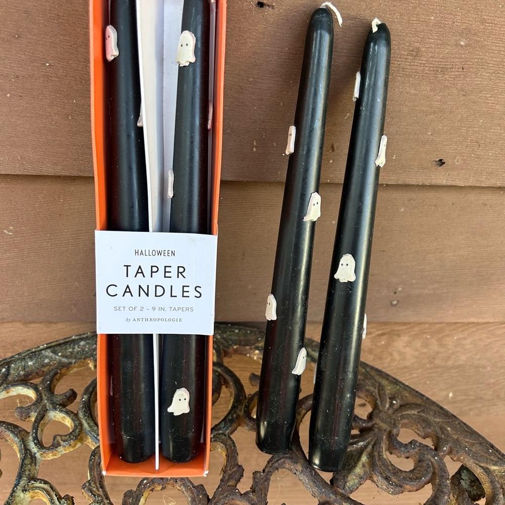 Anthropologie Black Taper Candles with White Ghost Accents